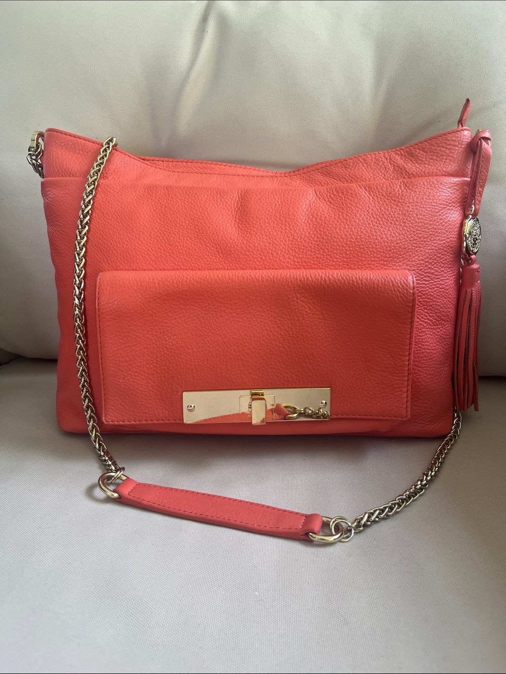 Vince Camuto Coral Leather Chain-Trim Shoulder Bag